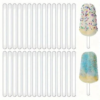 20pcs Acrylic Lollipop Sticks, Reusable Cake Pop Mold, Mirror Popsicle Lollipop Ice Cream Stick, Summer, Holiday Party Supplies
