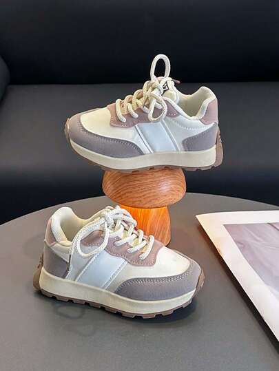 1 Pair Children's Retro Shoes, Soft Sole Non-Slip Sports Shoes, Unisex Color Block Casual Sneakers