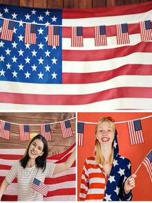 20条/套（6.8米/22.3英尺）美国国旗彩旗，爱国旗帜，适合独立日装饰，大尺寸，7月4日庆祝活动用品。可用于门廊、后院烧烤派对、花园墙面装饰（带挂钩）。 - 多色 - 查看 6