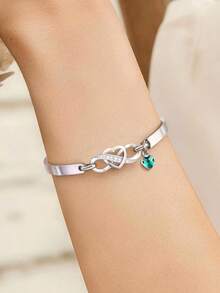 1 chiếc vòng tay bằng thép không gỉ màu bạc, khắc laser hình biểu tượng vô cực và đá Zirconia theo tháng sinh, có thể điều chỉnh kích thước, quà tặng Ngày của Mẹ, quà cho mẹ, chị em gái, quà mùa hè, quà nghỉ lễ. - Bạc - Xem 3