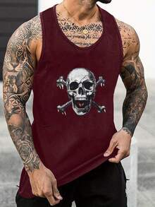 Men'S Tank Top Featuring A Pixelated Skull And Crossbones Design, Designed For Plus-Size Individuals, Offering Breathability And For Sports And Fitness Activities, Suitable For Big And Tall Men, Plus Size - 黑色 - 查看 9