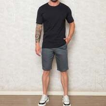 Men's Bermuda Shorts, Twill Plus Size, Casual, Cotton And Elastane - 灰色 - 查看 2