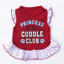 1 pieza Vestido con volantes lindo para mascotas, estampado floral rojo, tela suave y transpirable, adecuado para uso diario de perros y gatos pequeños/medianos - Rojo - Ver 5
