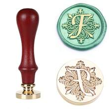 1 con dấu sáp Iris Series, có các chữ cái từ A đến Z, con dấu đơn kèm cán gỗ hồng mộc, kiểu dáng cổ điển, dùng cho quà tặng thủ công, niêm phong phong bì, thiệp chúc mừng ngày lễ, thiệp mời đính hôn/cưới, gói quà, không bao gồm sáp. - Bộ thư Iris - Xem 20