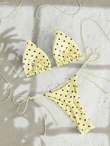 Bộ bikini không tay dây chéo họa tiết chấm bi mềm mại mới của PEPPERMOLLY, bikini thời trang mùa hè thanh lịch dành cho nữ đi biển. - vàng nhạt - Xem 2