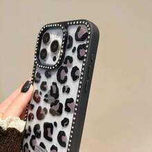 Cheetah,Leopard Print 1pc Luxury Leopard Print Rhinestone Transparent Phone Case, Compatible With IPhone 17/17 Air/17 Pro/17 Pro Max/16 16 Pro 16 Plus 16 Pro Max 15 14 13 Pro Max 13 12 11, Soft Shock-Proof Anti-Fall Full Coverage Phone Case - Black - View 3