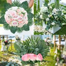 21 片棕榈叶和藤条 - 7 种各式绿色人造热带棕榈叶和茎，适用于丛林主题婚礼、生日派对、宴会桌装饰 - 綠色 - 查看 10