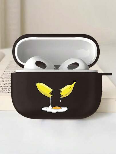 1个黑色心形香蕉煎蛋图案防震保护耳机盒，男女青少年适用，耐用耳机保护套，时尚日常耳机盒，适用于 1/2/3/4/Pro/Pro2/Pro3，节日礼物
