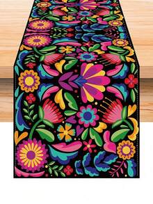 1 pieza Camino de mesa floral y colorido, decoración del hogar, camino de mesa para fiestas - Multicolor - Ver 5