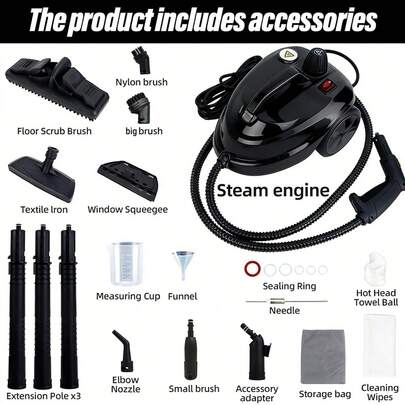 2000W Multi-Functional Steam Cleaner, Car Interior Steam Cleaner, Kitchen & Floor Steam Cleaner, Suitable For Hardwood, Tile, Carpet, Furniture, Kitchen, Bathroom, Car - Handheld Steam Cleaner, EU PLUG, AC 220-240V