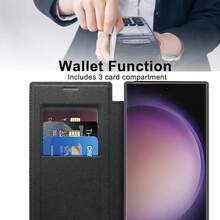 Premium Business Flip PU Leather Wallet Phone Case, Magnetic Electroplated Design With Card Holder & Lens Protection, Wireless Charging Compatible, Full Body Shockproof Cover Compatible With Samsung Galaxy S26Ultra S25Ultra S24Ultra S23Ultra S22Ultra A07 A017 A56 - Black - View 8