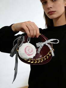 Túi đeo chéo Crescent dành cho nữ, túi xách mini kiểu Hobo, túi đeo vai đơn thanh lịch kiểu retro với dây xích kim loại, màu đỏ tía. - Màu Đỏ Sâu - Xem 4