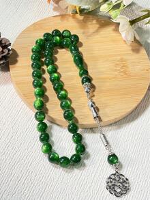 1pc Muslim Tasbih With 33 Shiny Silver Beads Pendant, Versatile Muslim Prayer Beads - Multicolor - View 2
