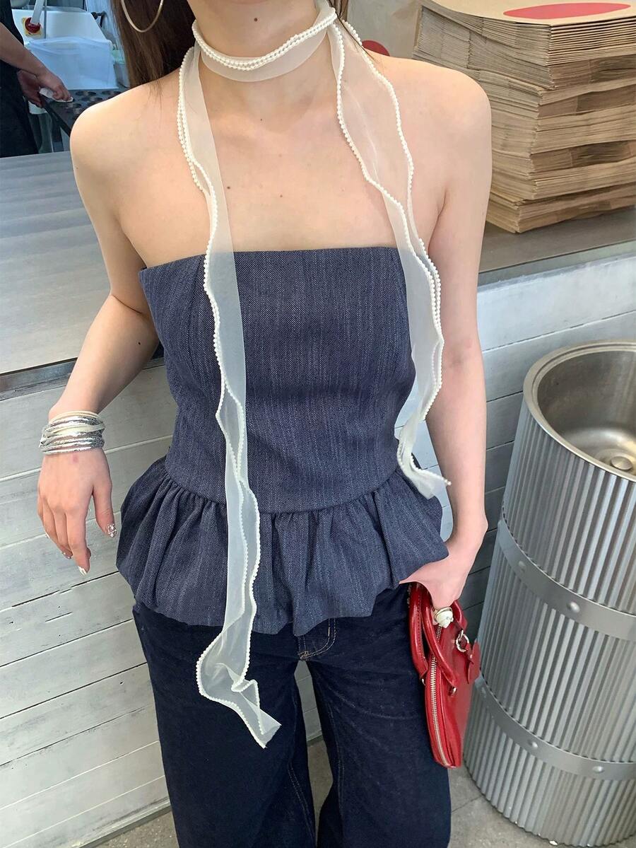 1PC New Spring Arrival: French-Style Romantic Lace Scarf With Faux Pearl Trim-A Luxurious, Lightweight Scarf Perfect For Spring Outings - White - View 1