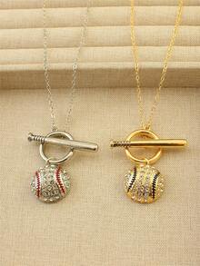 1pc Baseball Bat Pendant Necklace, Cubic Zirconia Inlaid, Sports Theme Jewelry, Women's Gift, Versatile Accessory, Suitable For Daily Wear, Party, Gifting, Unisex - Multicolor - View 6