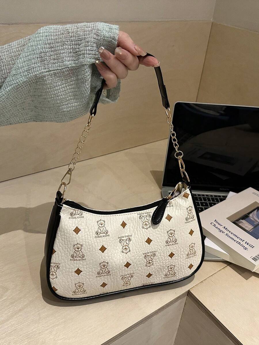 时尚女士单肩包、法棍包、腋下包、新月包 - 白色 - 查看 1