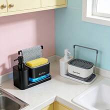 1件套四合一洗洁精收纳套装，厨房水槽带可拆卸支架，液体皂液器，浴室皂液器，黑色 - 多色 - 查看 3