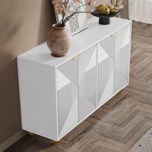 Sideboard With Four Molded Doors, Adjustable Interior Shelves, Metal Handles And Ball-Shaped Legs. - 白色 - 查看 4