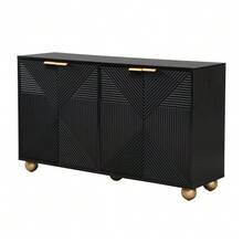 Sideboard With Four Molded Doors, Adjustable Interior Shelves, Metal Handles And Ball-Shaped Legs. - Hitam - View 1