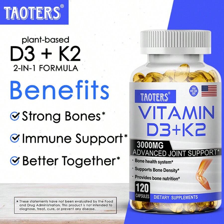 2 IN 1 Formula - Joint & Bone Density & Immune Support - Vitamin D3 K2 3000 Mg Supplement - 120 Softgels - 1 chai - Xem 1