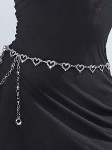 1pc Fashionable Simple Heart Shaped Rhinestone Decorated Alloy Waist Chain For Women Dress - 金子 - 查看 2