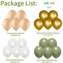 60 Stücke/Packung 10-Inch Vintage Salbeigrün & Gold Metallic Luftballons, Olivgrün & Weiß Latex Luftballons für Hochzeit, Geburtstag, Baby-Shower, Safari... - A-1 - Übersicht 2