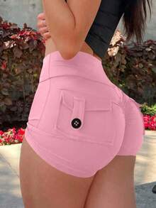 Quần short nữ AITYI Studio, ôm dáng, thời trang, thiết kế tinh tế, tôn dáng, gợi cảm, phù hợp cho tập thể dục và hoạt động ngoài trời, màu hồng mùa hè. - Hồng - Xem 6