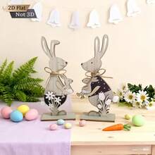 2D Wooden Mother & Baby Rabbit Figurine, Easter Bunny Desktop Decor, Warm Home Decoration For Spring - View 2