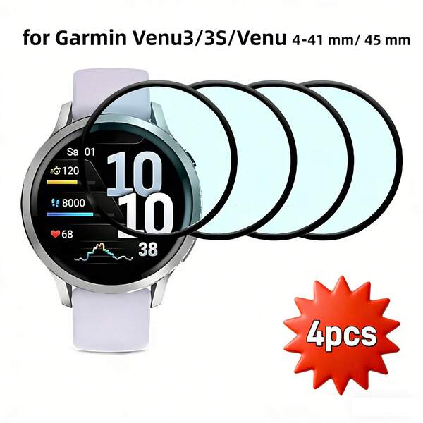 4pcs Screen Protector Film For Venu 3/3S/Venu 4-41mm/45mm Smartwatch, 3D Full Coverage No Bubble, Anti-Scratch Ultra-Clear Film (Non-Glass), Curved Edge No White Border, Smartwatch Screen Protector, Smartwatch Accessories, Suitable For Smartwatch Users, Screen Protective Layer, Smartwatch Protective Film.