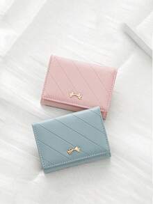 Bowknot Accent Minimalist Tri-Fold Women Wallet Multiple Card Slots Cute Cat Ear Design PU Snap Button Short-Style For Students Birthday Pink Bag Christmas Gifts Gift Thanksgiving For Women Wallet Purse Wallet Small Wallet - Hồng - Xem 3