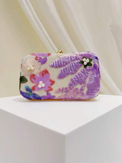 Bolso de embrague para mujer, bolso con lentejuelas, bolso con incrustaciones de perlas, bolso para fiesta nupcial, bolso a juego con vestido de bola, accesorios para vestido de noche, suministros para bodas, bolso de embrague elegante para mujer, regalo para mujer, regalo del Día de San Valentín (patrón aleatorio)