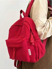 Women's Small Velvet Backpack, Stylish, Solid Color (Without Keychain) - Red - View 2