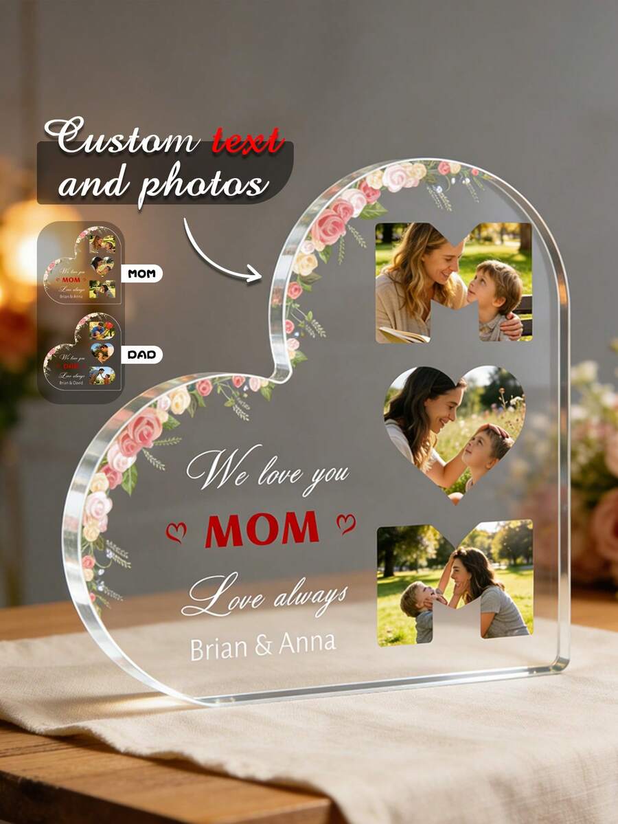 Customized Heart-Shaped Acrylic Decorative Item, Can Customize Photo Decorations To Capture Precious Moments With Parents, Personalized Decorative Item For Parents, Memorial Plaque For Mother's Day And Father's Day - Multicolor - View 1