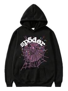 Graphic Hoodie Spider Print Drawstring Pullover Autumn Y2K Long Sleeve Sweatshirt Streetwear - 黑色 - 查看 2