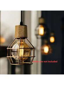1pc Linen Rope Pendant Lamp, Vintage Industrial Style For Loft, Dining Room, Bar, Cafe - Rattan Chandelier - View 14