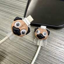 2 chiếc dây đeo điện thoại hình chó Pug dễ thương, chống gãy, chống nứt, tương thích với cáp sạc Lightning/Type-C, phụ kiện bảo vệ cáp. - màu nâu - Xem 2