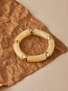 ORNAPEADIA 1条波西米亚风豹纹纯色树脂弹力手链，适合女性日常佩戴和聚会，可作礼物 - 圓形 - 查看 27