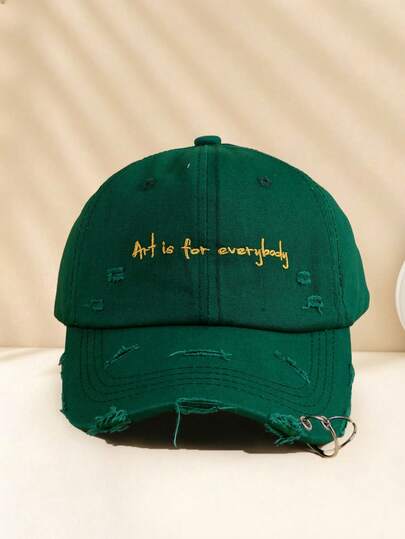 1pc Unisex Y2K Style Iron Ring "Art Is For Everybody" Denim Baseball Cap, Outdoor Sun Protection Hat Suitable For Sports, Commuting