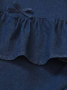 2pcs/Set Tween GirlsFashionable Denim Outfit, Includes Bowknot Camisole Top And Wide Leg Jeans Pants, Summer - Dark Wash - View 4