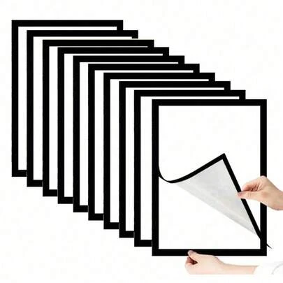 Bộ 5 khung biển hiệu từ tính 9.3 x 12.8 inch, khung từ tính tự dính gắn tường, giá đỡ tài liệu và khung áp phích thay đổi nhanh chóng cho văn phòng, lớp học, cửa hàng trưng bày (Đen/Vàng/Bạc)