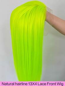 霓虹绿蕾丝假发，长款柔顺直发，合成蕾丝前假发，适合女性，自然发际线，日常佩戴，角色扮演派对皆宜。 - 彩色 - 查看 6