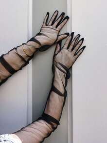 薄纱手套，长款，新娘手套，摄影，飘逸灵动，法式复古，透明薄纱，泡泡袖，新娘配饰，舞会手套。 - 光板手臂套 - 查看 8