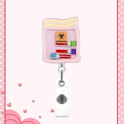 1pc Shake-It Series Pink Specimen Bag Badge Reel, Retractable Badge Clip With Swivel Alligator Clip, Medical Office Administrator Intern Pediatric Doctor Nurse Gifts