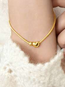 1 pieza Pulsera con colgante de corazón dorado lindo, adecuada para uso diario y como regalo para ocasiones festivas - Dorado - Ver 2
