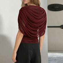 Women's Scarf Collar Draped Sleeveless Fitted Top Soft Stretchy Elegant Work Blouse Casual Office Wear Vacation Streetwear Spring Summer 2026 - 酒紅色 - 查看 5