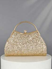 OpulAura Sparkling Crystal Embellished Evening Clutch Bag For Women, Luxury Glitter Rhinestone Formal Purse Suitable For Gala, Party, Wedding, Birthday Party, Anniversary Gift - 金色 - 查看 9