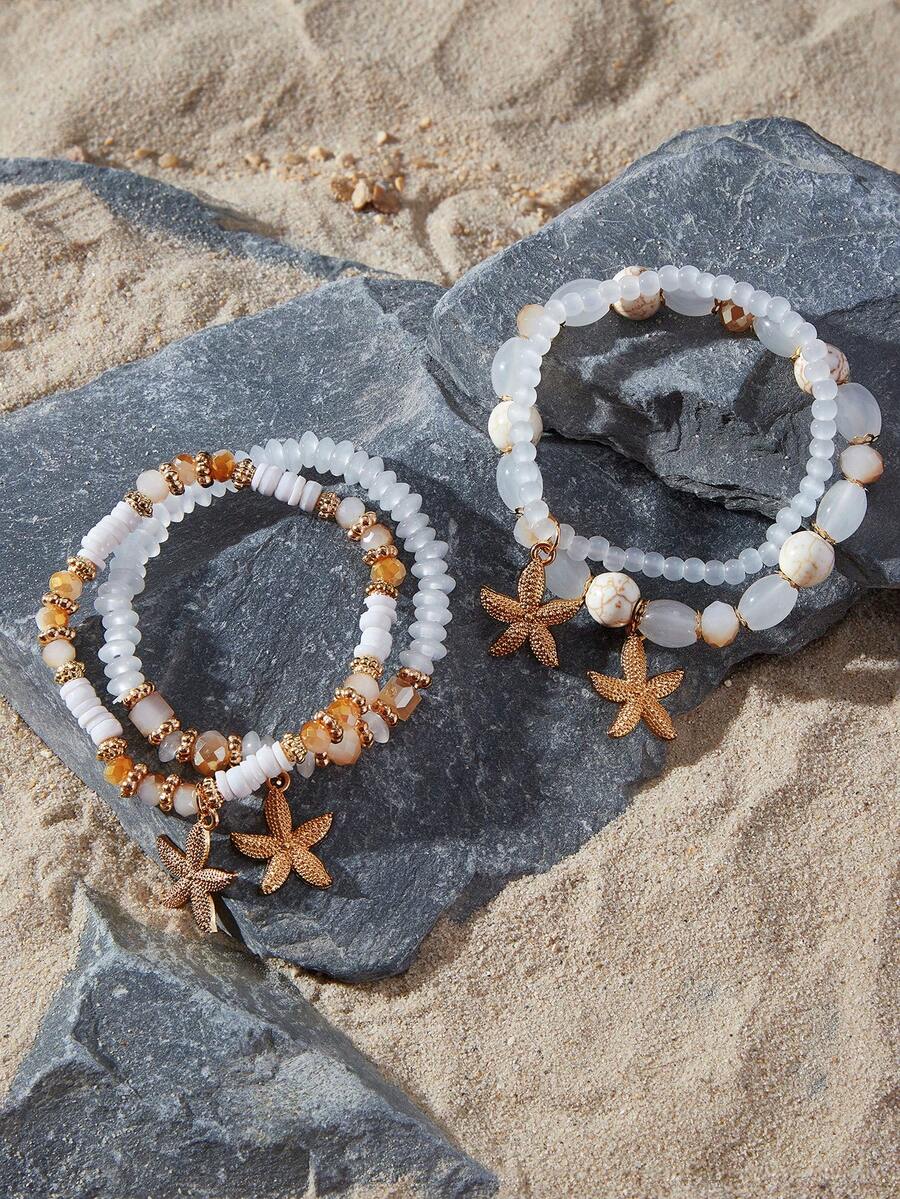 Opalesca 4pcs/Set Starfish Charm Beaded Bracelet - Multicolor - View 1