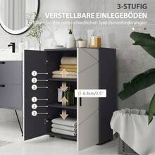 Meuble de salle de bain, meuble d'appoint à double porte, meuble de salle de bain avec étagères réglables, meuble de rangement pour salon, 60 x 30 x 82 cm, gris - Gris - Voir 5