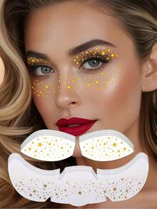 12 Folhas de Adesivos Temporários de Sardas com Glitter para o Rosto, Sombras Douradas, Tatuagens de Sardas Brilhantes em Formato de Estrela para Maquiagem Feminina, Acessórios para Festas, Festivais Coachella, Verão, Formatura e Praia. - Ouro - Ver 7