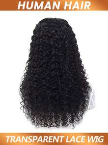 13x4蕾丝前额水波纹假发，带婴儿发，透明蕾丝前额波浪假发，预先拔毛，自由分缝，女士假发，180%密度 - Natural Black - 查看 4